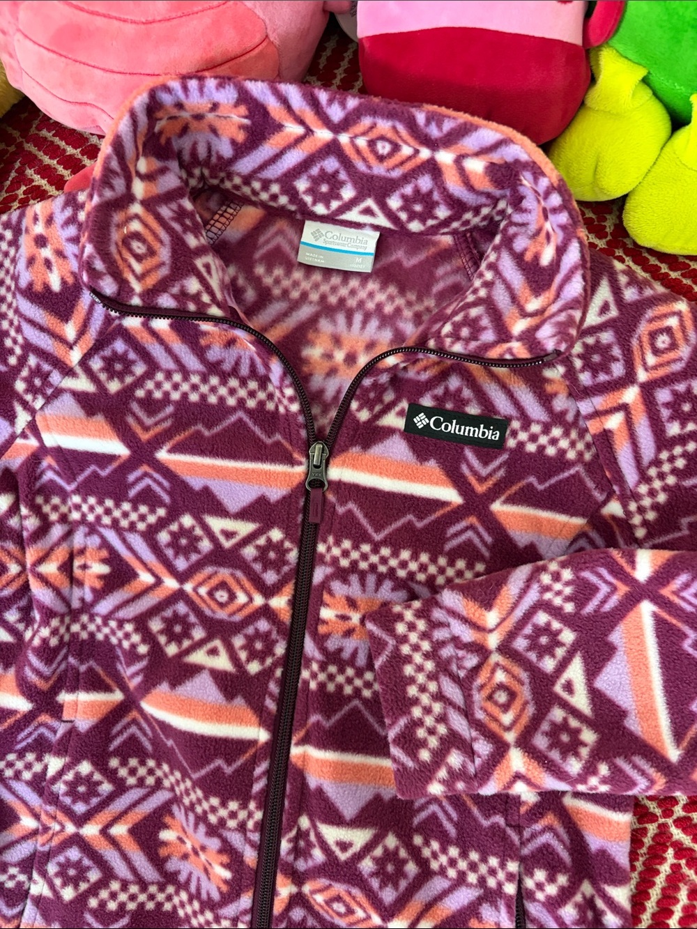 Columbia Purple & Pink Geometric Fleece Jacket size M (10/12) - Picture 3 of 6